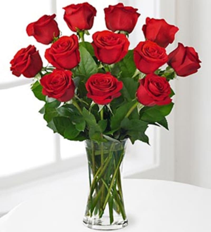 One Dozen Red Rose Bouquet with Vase