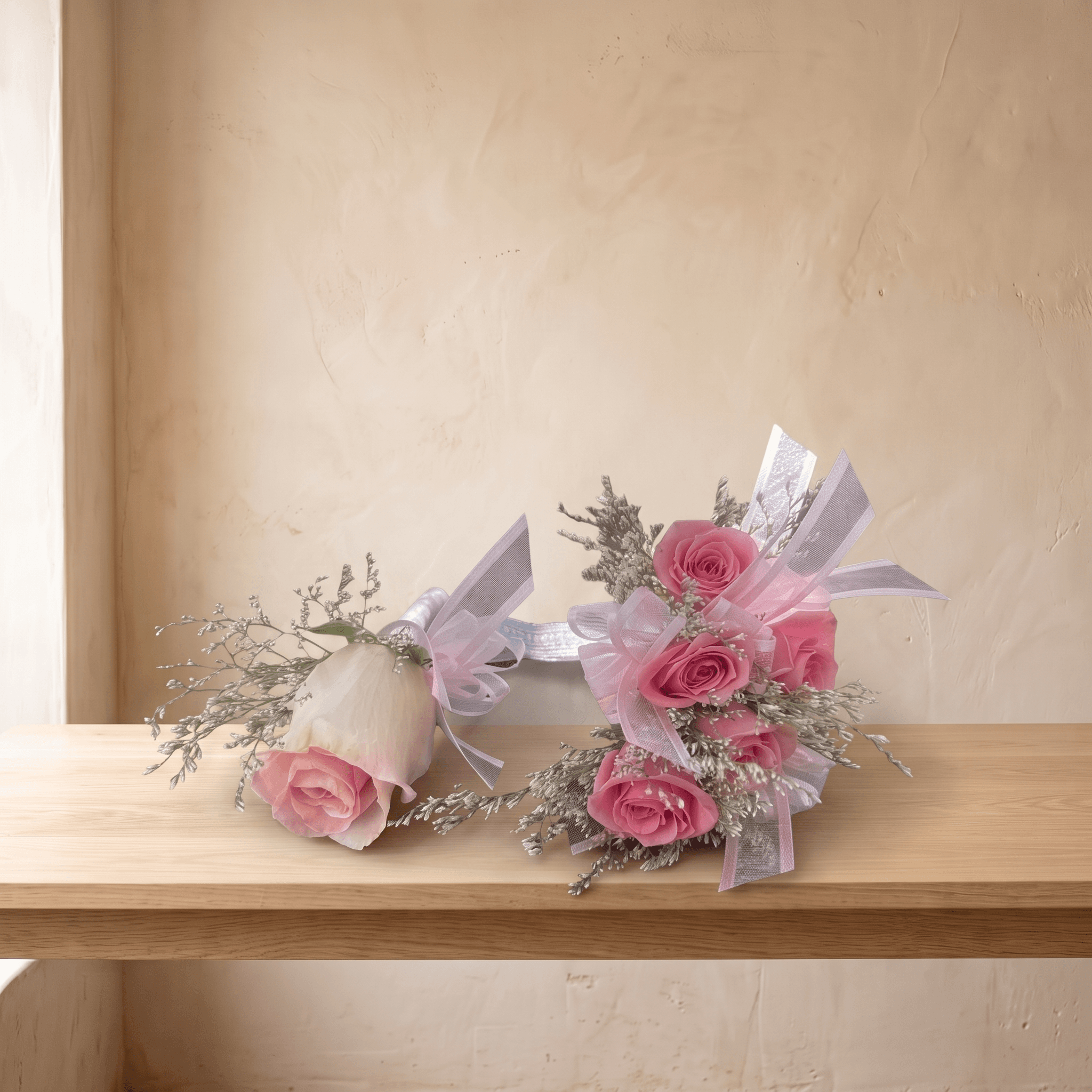 Corsage & Boutonniere Set (Pink Flowers)