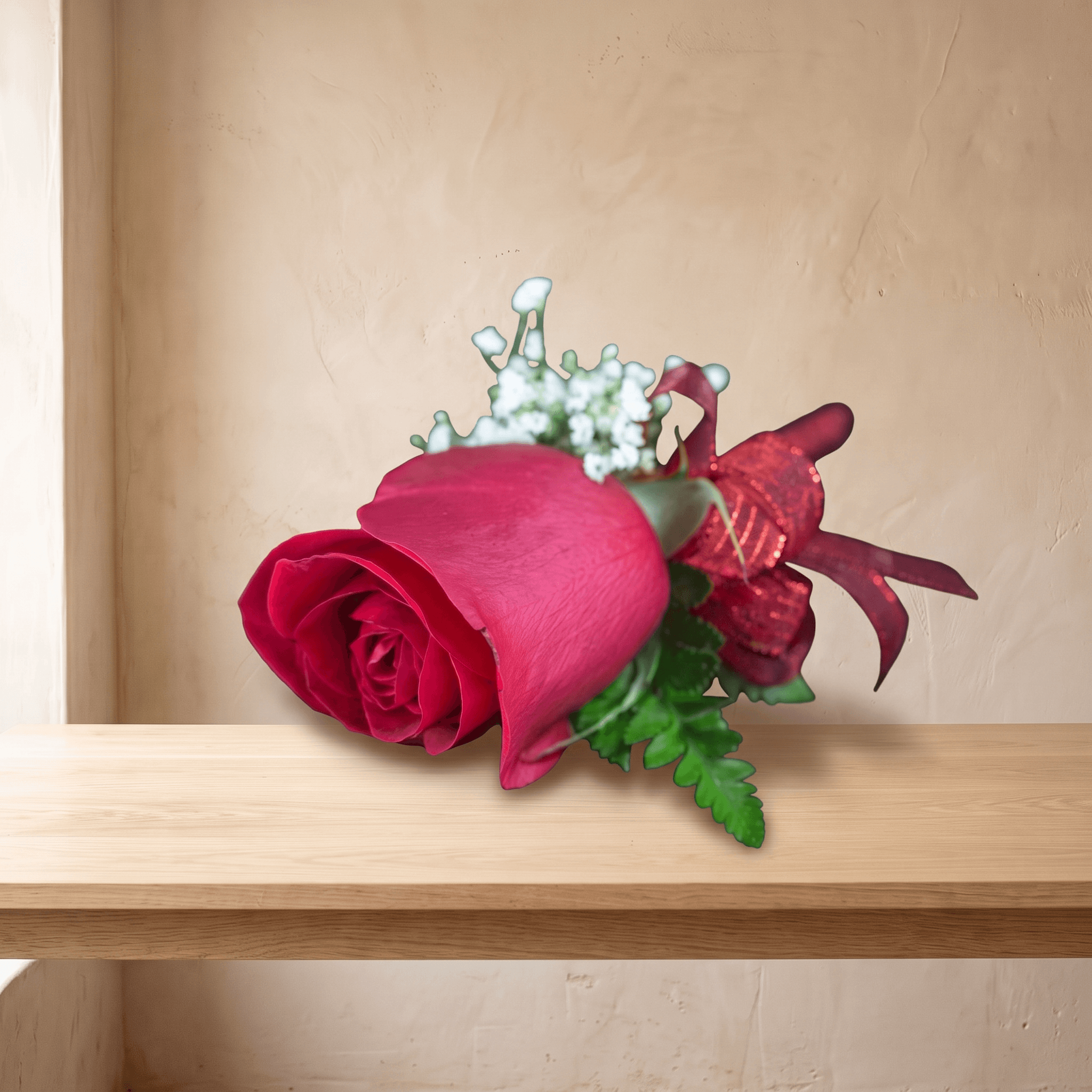 Boutonniere (Red Rose & Red Ribbon)