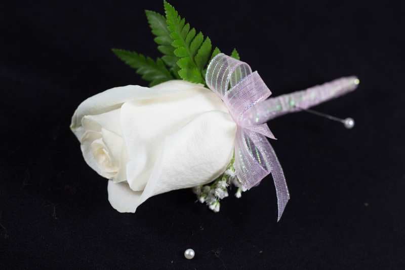 Boutonniere (White Rose & Blush Pink Ribbon)