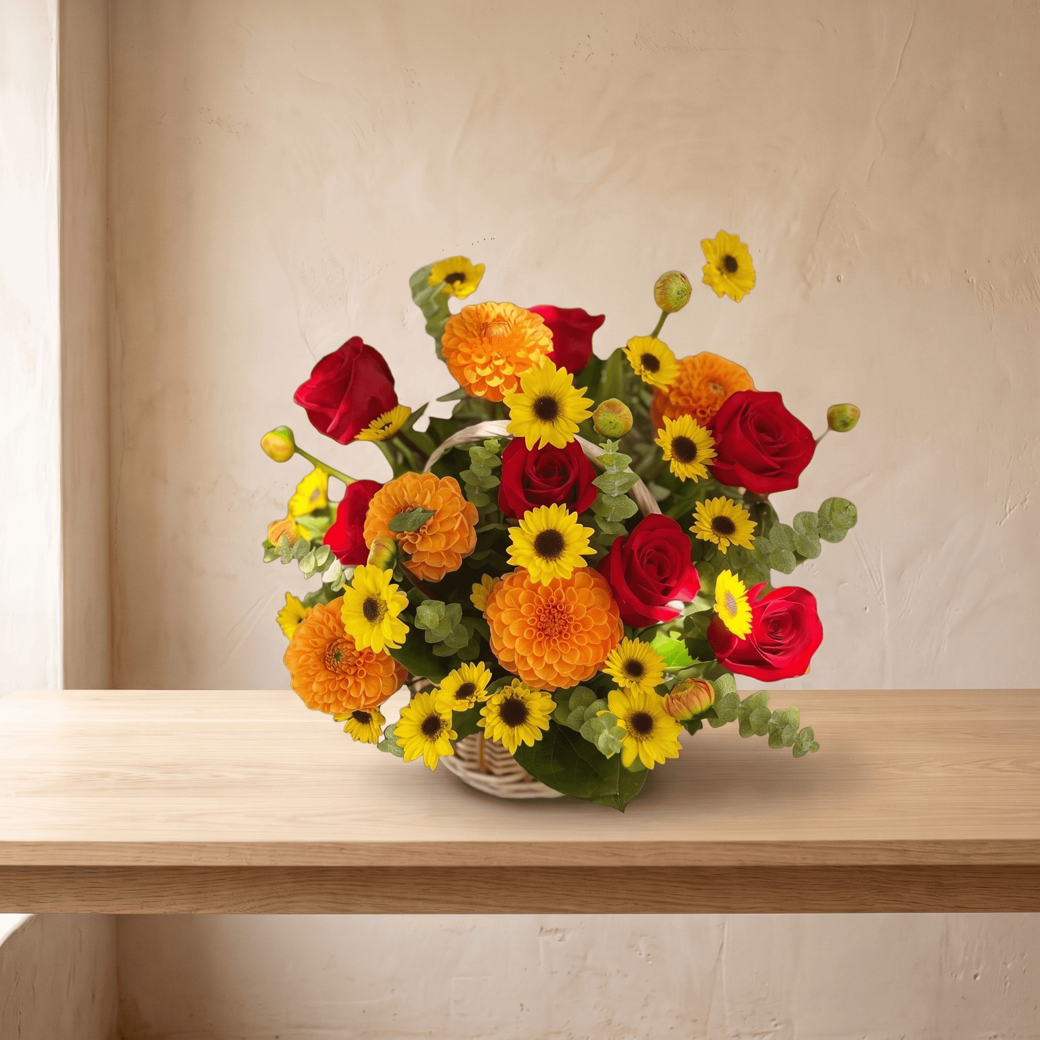Autumn Basket (Dahlias and Roses)