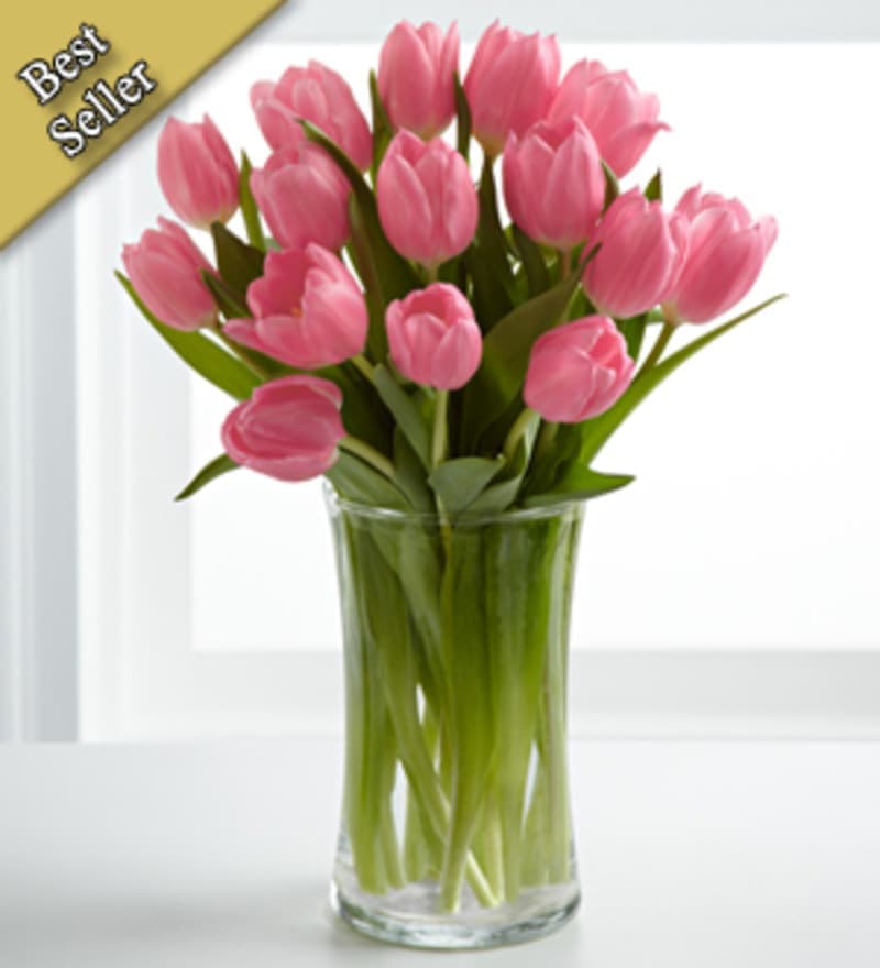 Pink Prelude Tulip Bouquet with FREE Glass Vase