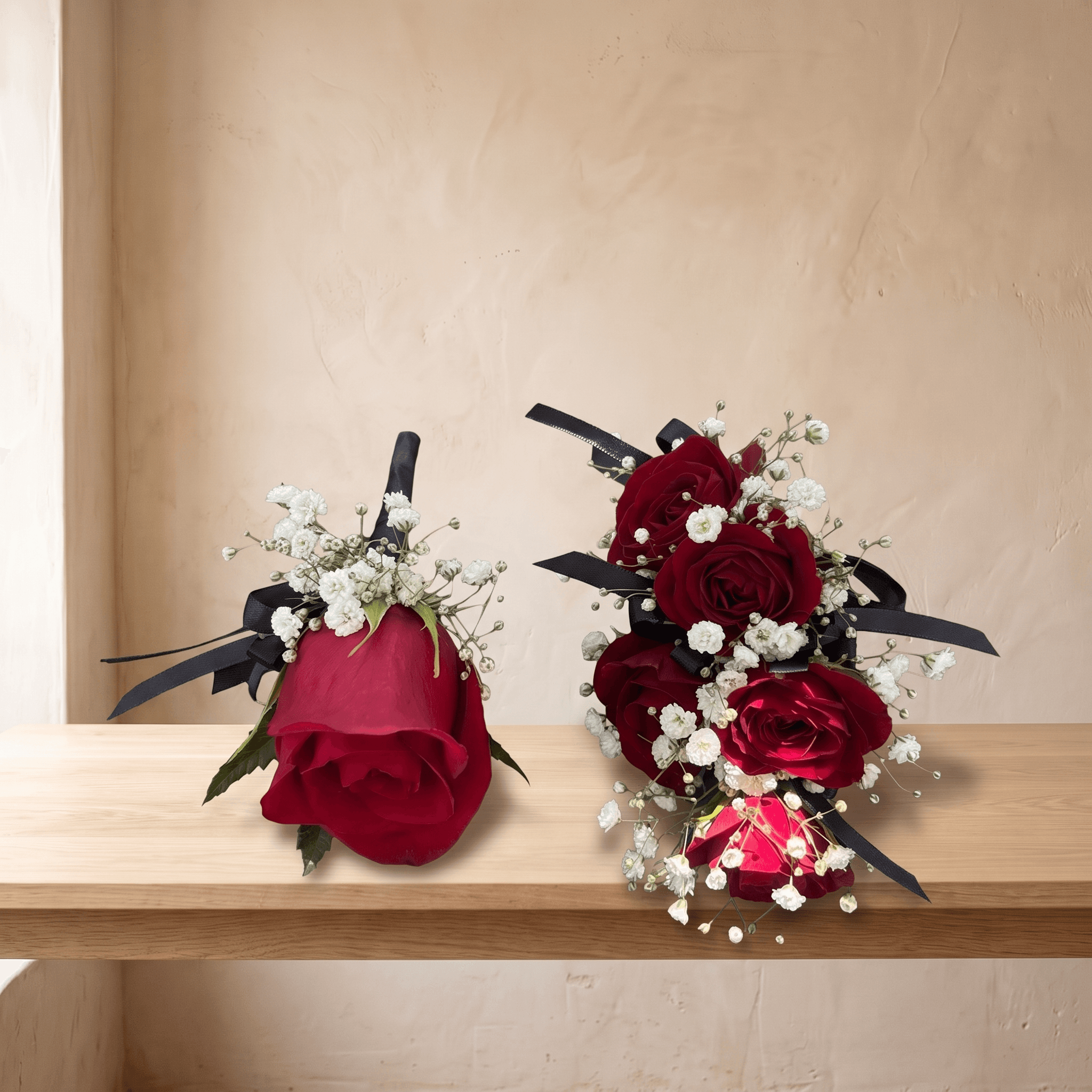 Corsage & Boutonniere Set ( Red Flowers)