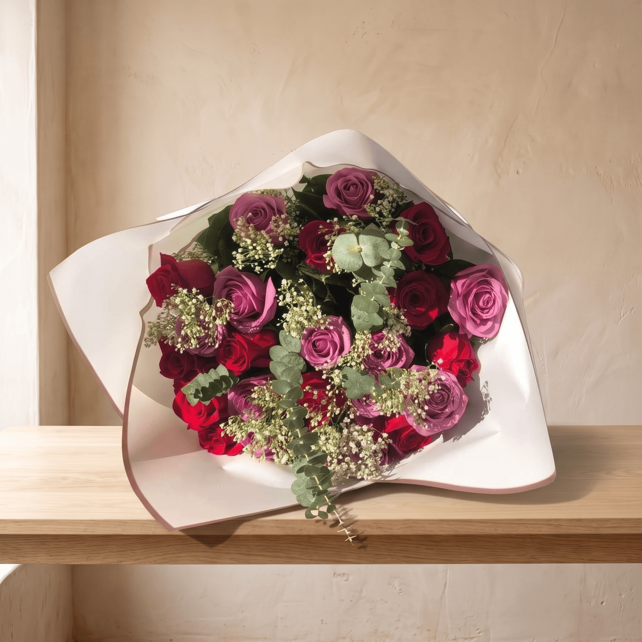 2 Dozen Red and Purple Roses Wrap