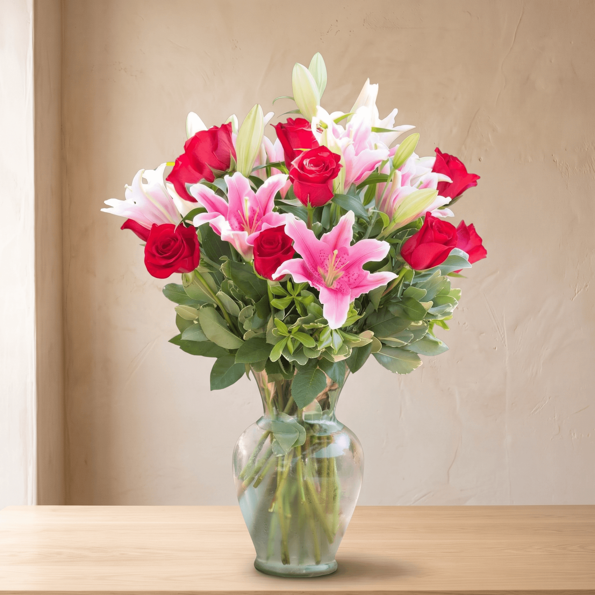 Lily and Red Rose Arrangement